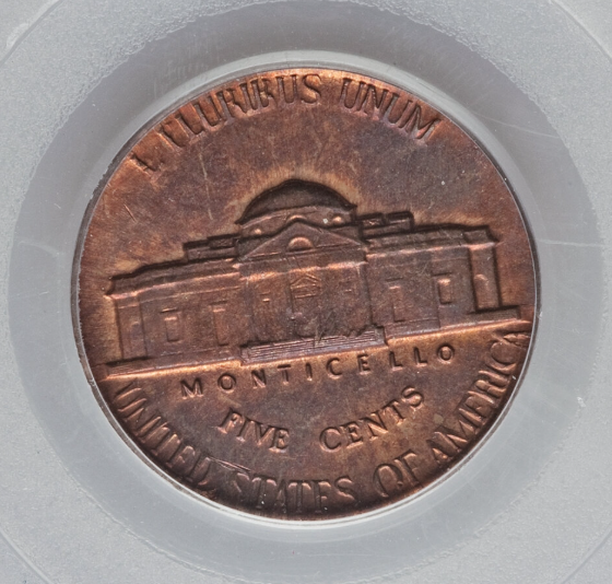 1952 nickel struck on wrong planchet (cent planchet) error showing smaller size and copper color
